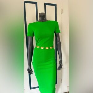 Zara Green Fitted Midi Dress
